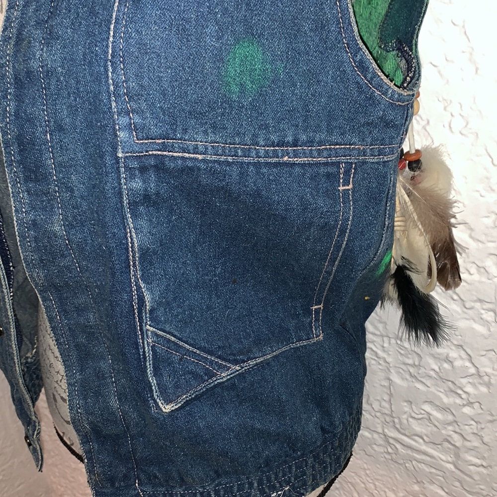 🌈Vintage 80’s Hand Painted Decorated Denim Vest - Picture 10 of 15